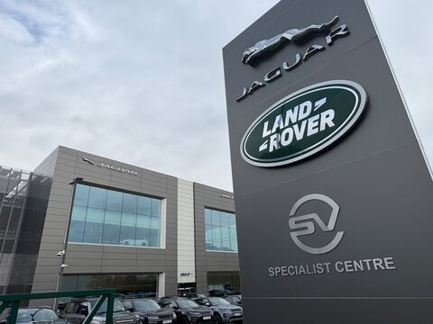 LONDON- Land Rover Jaguar car showroom on Staples Corner- Brent- a British multinational automotive company.