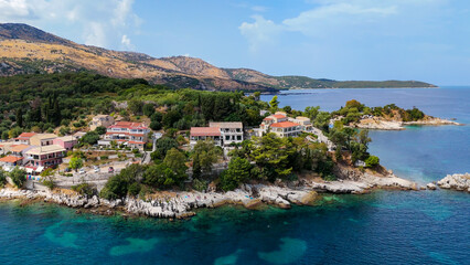 Fototapeta premium Kassiopi, Kerkyra, Greece. Aerial drone view.