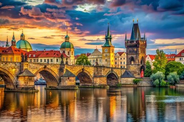 Obraz premium Compose Prague's Charles Bridge shots using the rule of thirds, placing key elements off-center for visual interest.