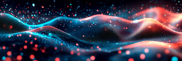 Fototapeta premium Flowing abstract waves with glowing particles representing digital data, futuristic technology, and connectivity in cyberspace
