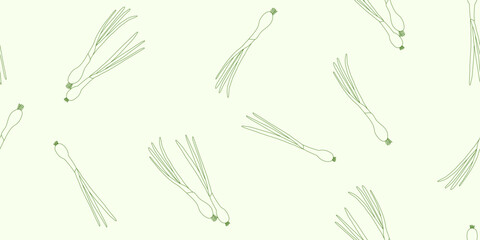 Outline branches of rosemary on light green background, seamless pattern vector