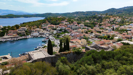 Obraz premium Kassiopi, Kerkyra, Greece. Aerial drone view.