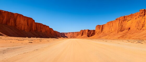 Majestic red rock canyon with towering formations under a clear blue sky a vast and dramatic geological landscape perfect for adventure and