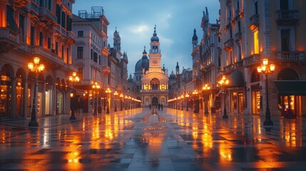 Obraz premium Evening Stroll Through a European City