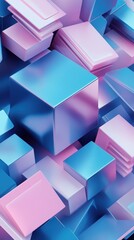 Obraz premium Abstract composition of transparent cubes in gradient hues of blue and pink, creating a futuristic and modern feel.
