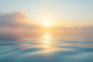 Fototapeta premium A serene sunrise over calm waters, with soft pastel colors reflecting on the surface, creating a tranquil and peaceful atmosphere.