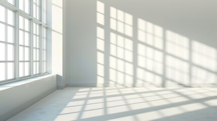 Fototapeta premium The Aesthetic Empty Room of Natural Shadows - a serene and artistic visual. The natural shadows create a calming and contemplative atmosphere.