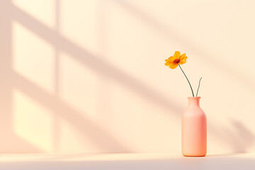 Minimalistic ceramic vase with a single yellow flower