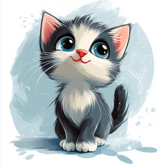 Adorable black and white kitten with bright blue eyes