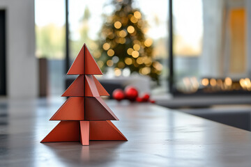 Modern geometric Christmas tree decoration in festive setting