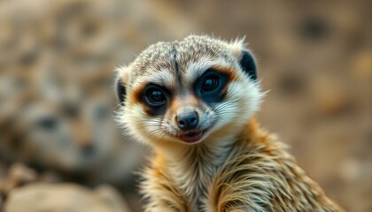 Fototapeta premium Curious meerkat with alert expression and distinctive fur showcasing its lively nature