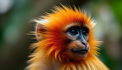 Obraz premium Close-up of a golden langur highlighting its unique beauty and serene nature in the wild