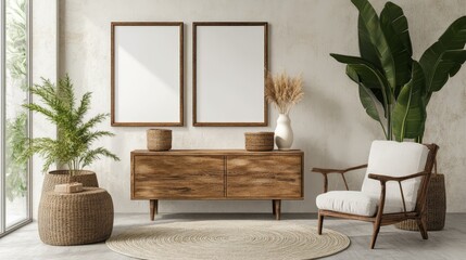 Fototapeta premium Modern Living Room Interior with Natural Elements
