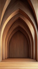 Naklejka premium Intricate wooden architecture showcasing elegant arches and beams in warm tones.