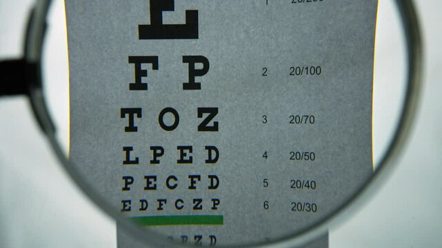 Magnifying glass moves on a defocused Snellen chart