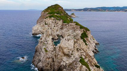 Naklejka premium Nisida Kravi, Arillas, Kerkyra, Greece. Aerial drone view.