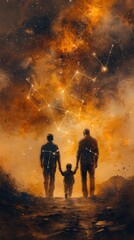 Fototapeta premium Family constellations minimalist illustration, AI generated