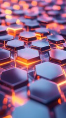 Obraz premium Abstract hexagonal pattern in vibrant orange and blue hues, creating a futuristic and dynamic visual.