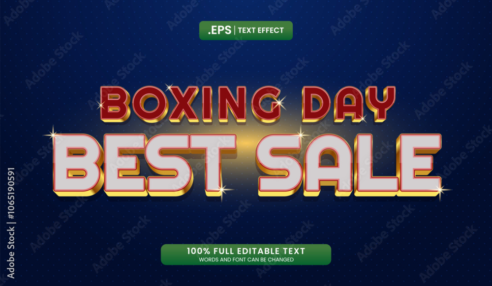 Wall mural design editable text effect, boxing day text effect in gold and red