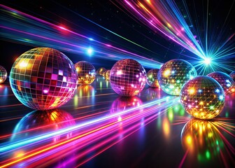 Glowing Disco Balls Long Exposure Black Background 3D Illustration