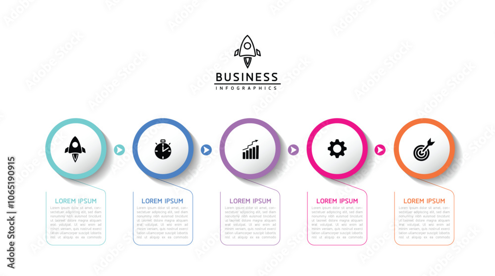 Wall mural vector infographic business presentation template with circular interconnection with 5 options.