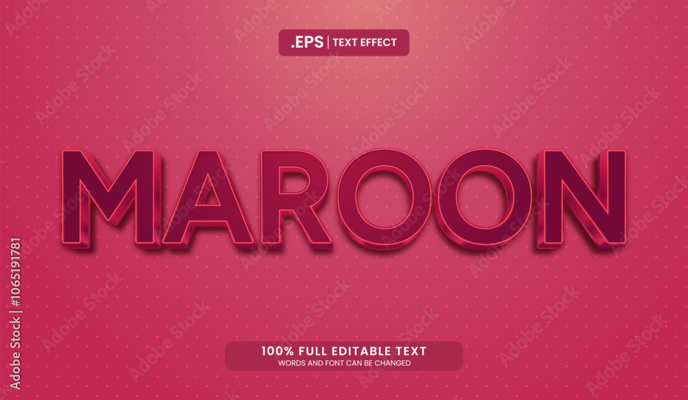 Canvas Prints design editable text effect, maroon 3d text effect on dotted pink background