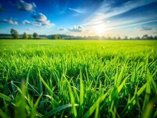 Fototapeta premium Green field backdrop, perfect for text. AI-generated.