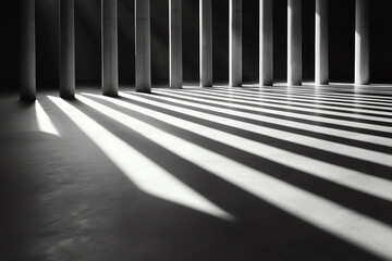 Naklejka premium Exploring the artistic complexity of crisscrossing concrete beams and their shadows in modern architecture