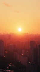 Fototapeta premium A breathtaking sunrise over a vibrant city skyline with soft clouds reflecting hues of orange and purple.