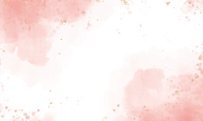 Pastel pink watercolor paint brush glitter gold for wedding elements. or card templates for greetings or invitations on valentines Day background.Colorful hand painted texture.