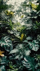 Obraz premium Tropical Rainforest, Lush Green Foliage, Exotic Ferns, Jungle Greenery, Dense Vegetation