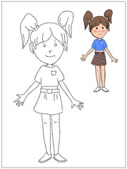 Girl, cartoon character, illustration for coloring, for tracing, educational game for preschool children