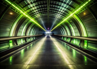 Brightly Lit Tunnel with Blue Background - Futuristic Pathway, Modern Architecture, and Dynamic Lighting Effects for Stock Photo Use
