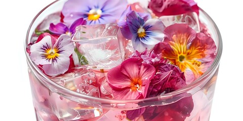 Floral Ice Cubes in Glass
