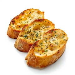 Slices of toasted garlic bread seasoned with herbs, creating a flavorful and aromatic appetizer or side dish