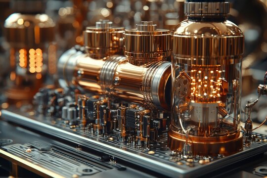 A Close-Up of a Gold-Plated Vacuum Tube Amplifier - Powered by Adobe