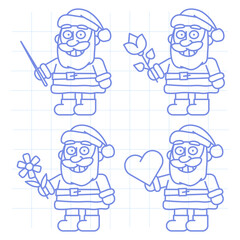 Set doodle character santa holding various objects part one