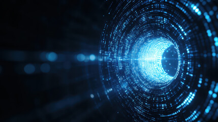 Fototapeta premium mesmerizing digital tunnel of blue light and data streams, creating sense of depth and movement. Ideal for technology and futuristic themes