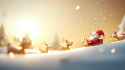 Naklejka premium Santa claus cartoon featuring reindeer in festive hats captured in high fidelity animation