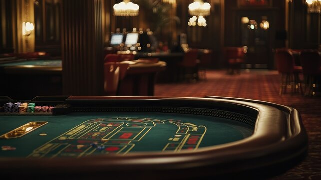 A tranquil scene of an empty craps table in a casino, highlighting the unique layout and absence of the usual hustle and bustle.
