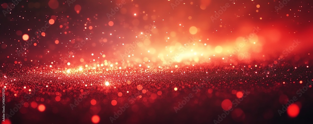 Poster vibrant abstract technology backdrop with glowing red binary data particles and bokeh lights
