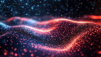 Vivid abstract technology background with sparkling red code particles and bokeh lights, creating a sense of movement, dynamic motion video aesthetic, futuristic visuals