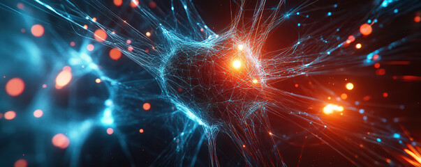 Fototapeta premium Glowing Data Web with Red and Blue Highlights