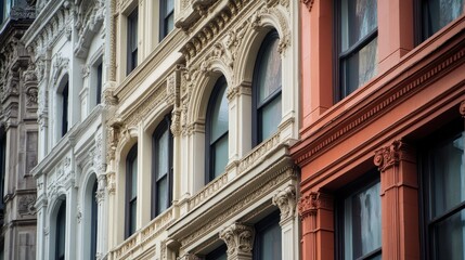 Ornate trim and moldings on classic building, open area for copy.