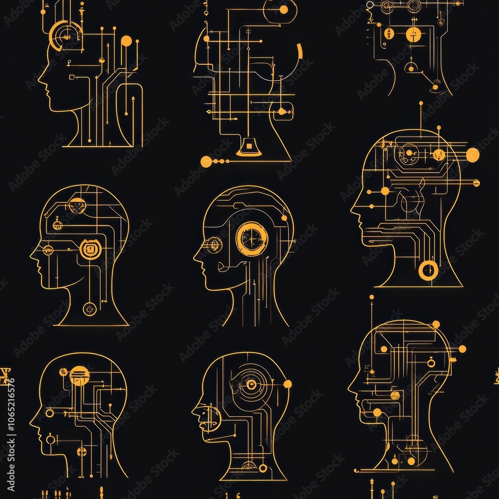 Poster digital brain concept with circuit patterns
