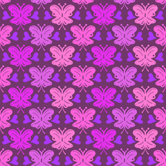 Butterfly and hearts seamless repeat pattern