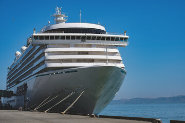 Luxury cruiseship cruise ship liner Crystal Serenity at Pier 27 terminal in San Francisco, CA USA...