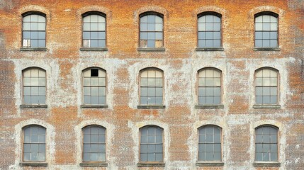 Obraz premium Rows of small, arched windows on historic facade, ample space above for copy.
