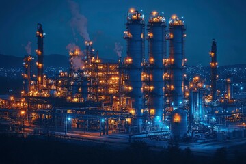 Fototapeta premium A Nighttime View of an Illuminated Chemical Plant