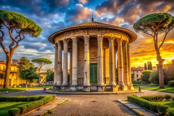 Obraz premium Roman ruins, Hercules, Truth's Mouth, AI art.